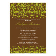Verde y invitación nupcial de la ducha del damasco