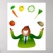 Verduras que hacen juegos malabares del hombre poster