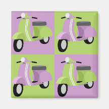 Vespa púrpura y verde iman de nevera