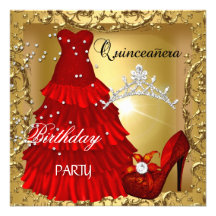 vestido rojo del décimo quinto de cumpleaños del q invitaciones personales 
