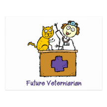 Veterinario futuro - chica con el gato postales