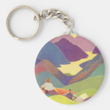 Viaje del vintage, comida campestre de la familia, llavero personalizado