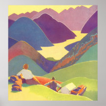 Viaje del vintage, comida campestre de la familia, poster