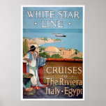 Viaje del vintage, línea blanca de la estrella poster