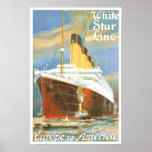 Viaje del vintage, línea blanca de la estrella poster