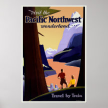 Viaje el Pacífico del vintage del poster del noroe