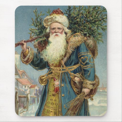 Victorian Papá Noel del vintage con el árbol de na Alfombrillas De Ratón