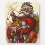Victorian Papá Noel del vintage que fuma un tubo Tapete De Ratones