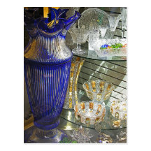 Vidrio bohemio azul tarjetas postales