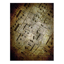 Vieja partitura musical de la hoja, notas de la mú postal
