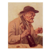 Viejo hombre con un vidrio de vino tarjeta postal