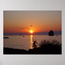 Villeneuve lago de ginebra puesta de sol poster