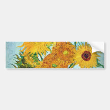 Vincent van Gogh - florero con 12 girasoles Etiqueta De Parachoque