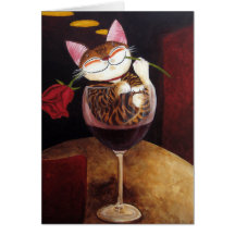 Vino rojo gato-arte-Rojo Felicitaciones