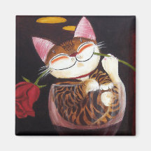 vino rojo rojo del arte del gato imán para frigorífico
