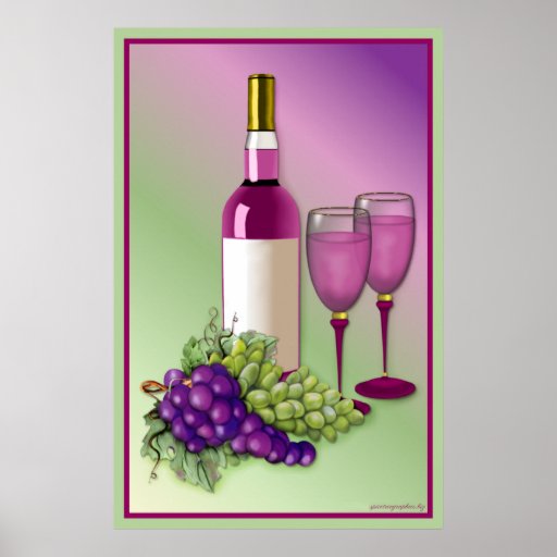Vino y tostada de las uvas posters