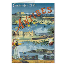 Vintage Antibes mediterránea Felicitación