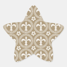 Vintage Brown y flor de lis blanca Pegatinas Forma De Estrella Personalizadas