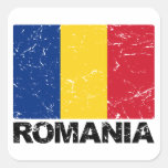 Vintage de la bandera de Rumania Calcomanía Cuadrada