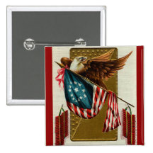 Vintage Eagle y botón cuadrado de la bandera Pin