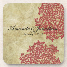Vintage floral rojo posavasos de bebidas
