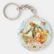Vintage francés de los pares románticos enmarcado llavero personalizado