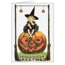 Vintage Halloween de la mujer de Witchy Felicitación