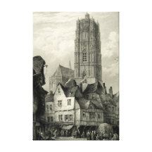 Vintage histórico de la torre del grabado de la ca impresion en lona