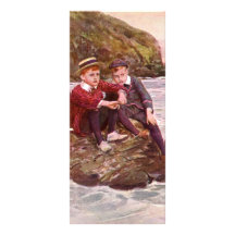 Vintage - muchachos en una roca - playa lonas