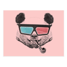 Vintage panda 3D glasses Tarjeta Postal