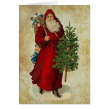 Vintage Papá Noel con los regalos y el árbol Tarjeta