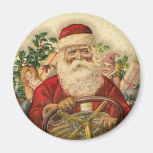 Vintage Papá Noel en coche: Imanes