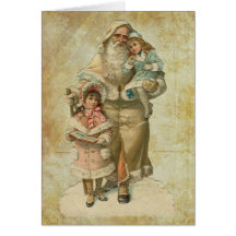 Vintage Papá Noel y niños Tarjeton