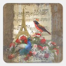 Vintage París y collage de la hoja de música de lo Pegatina Cuadradas Personalizadas