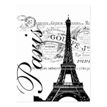 Vintage París y etiqueta de la torre Eiffel Postales