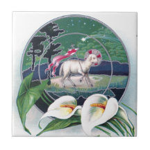 Vintage Pascua del cordero pascual y de los lirios Tejas Ceramicas