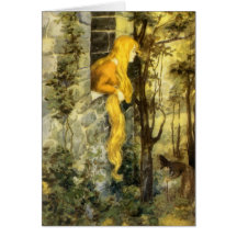 Vintage Rapunzel. Princesa con el pelo rubio largo Tarjetas
