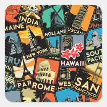 Vintage retro Europa Asia los E.E.U.U. de los post Calcomanía Cuadrada Personalizada