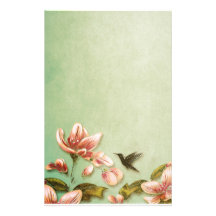 Vintage rosado de las azaleas en la niebla verde papeleria de diseño