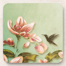 Vintage rosado de las azaleas en la niebla verde posavasos
