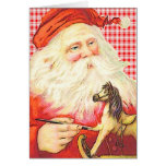 Vintage Santa con el caballo del juguete Felicitación
