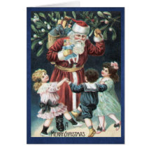 Vintage Santa del navidad con el baile de los niño Felicitación