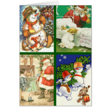 Vintage Santa del navidad y collage del muñeco de  Tarjetón