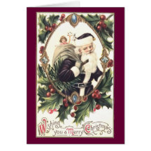 Vintage Santa y acebo Tarjetas