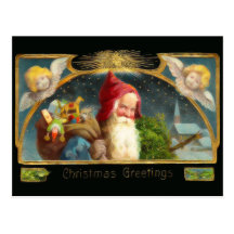 Vintage Santa y postal del navidad de los ángeles