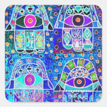 Vintage Tapastry Judaica de Hamsa de cuatro azules Calcomanías Cuadradass Personalizadas