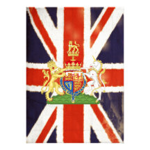 Vintage Union Jack con las invitaciones del escudo Comunicado Personal