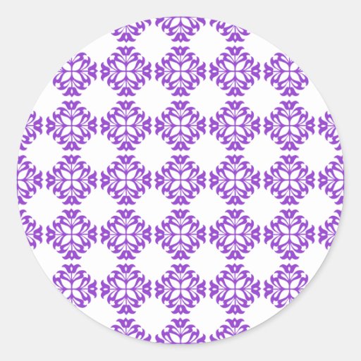 Violeta clásica de la impresión del modelo del dam etiquetas redondas