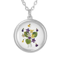 Violetas blancas, amarillas y púrpuras bordadas collar personalizado