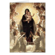 Virgen con ángeles - tarjeta de Navidad